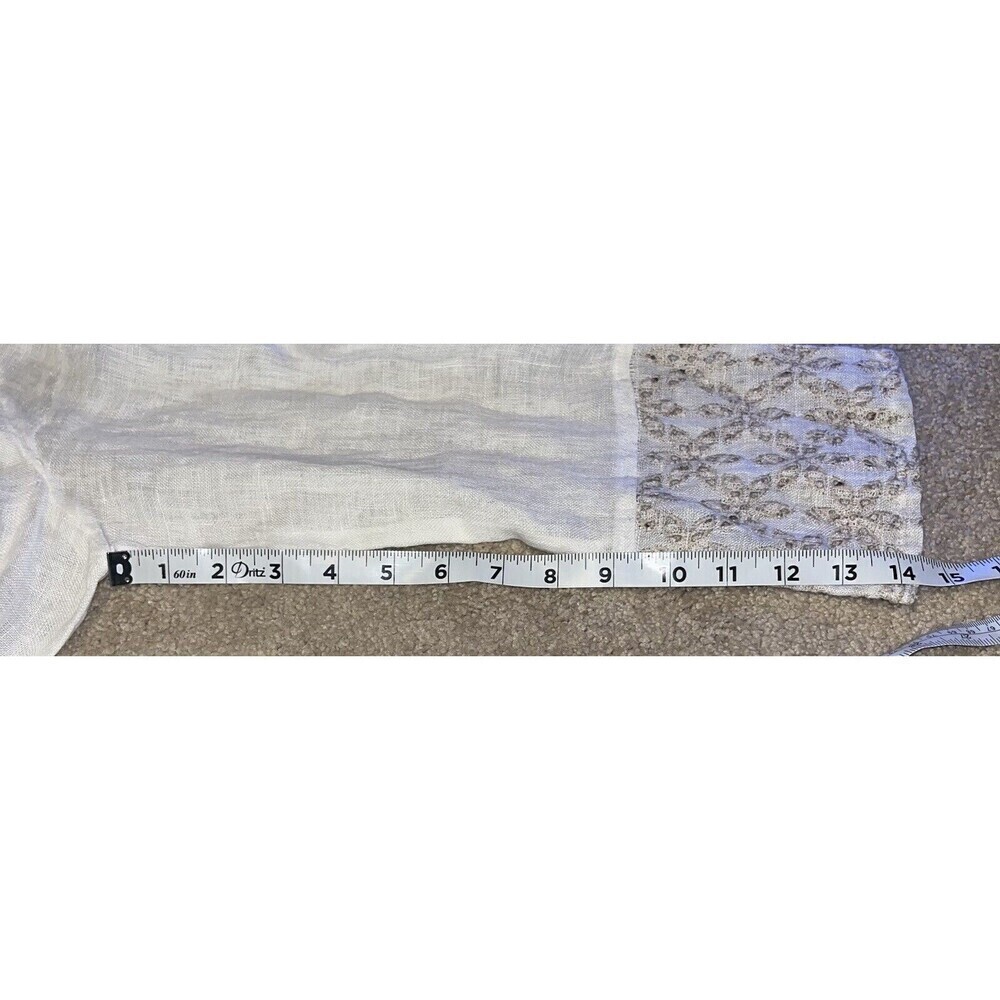 NWT Marilu` (Small) Linen Top Sheer Italy White Embroidered Slit Tunic Button - Picture 14 of 14